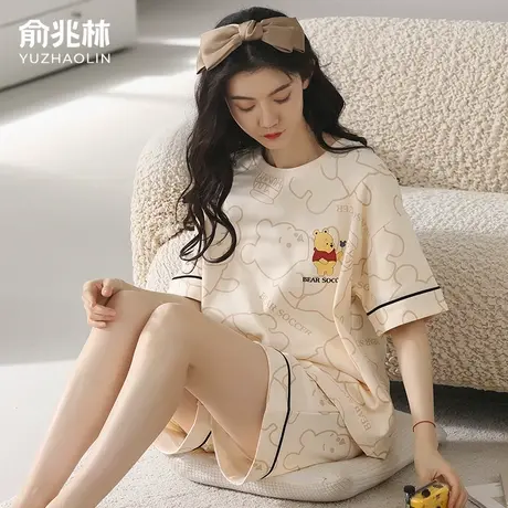 纯棉睡衣女款2025新款夏季全棉女士短袖短裤薄款家居服两件套装商品大图