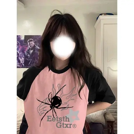 漂亮新款2023小衫高级感插肩袖撞色上衣胖mm显瘦大码t恤女夏短袖商品大图