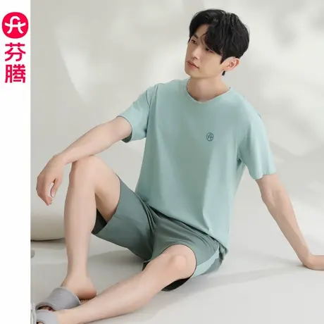 芬腾睡衣男士纯棉夏款可外穿短袖短裤运动套装夏季薄款宽松家居服商品大图
