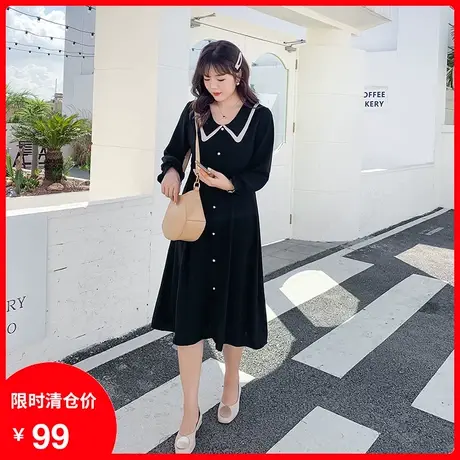 2023年秋装新款胖妹妹显瘦大码女装a字娃娃领长袖连衣裙长款过膝图片