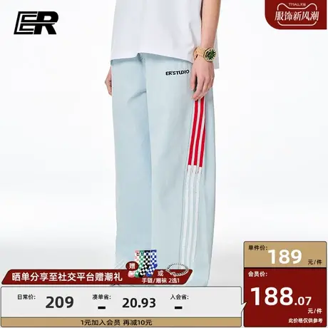 ER拼接撞色条纹织带牛仔裤男潮牌春秋季宽松直筒长裤美式高街裤子商品大图