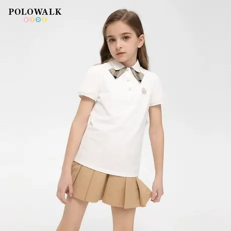 POLOWALK童装女童短袖T恤25夏季新品甜美打底衫翻领中大童POLO衫图片