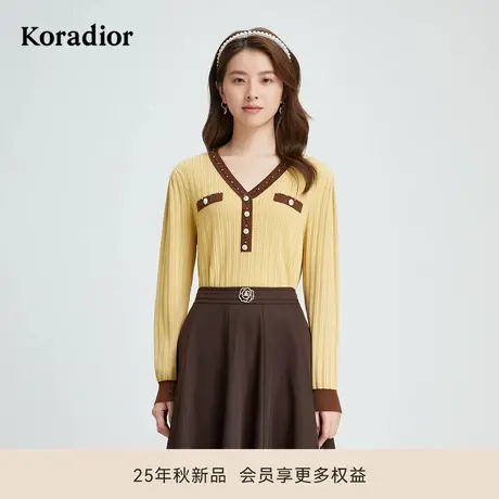 【绵羊毛】珂莱蒂尔秋季款时尚香风修身显瘦针织衫女士通勤上衣商品大图