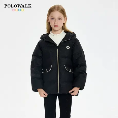 【90白鸭绒】POLOWALK童装女童羽绒服2025冬中长款小香风连帽上衣商品大图