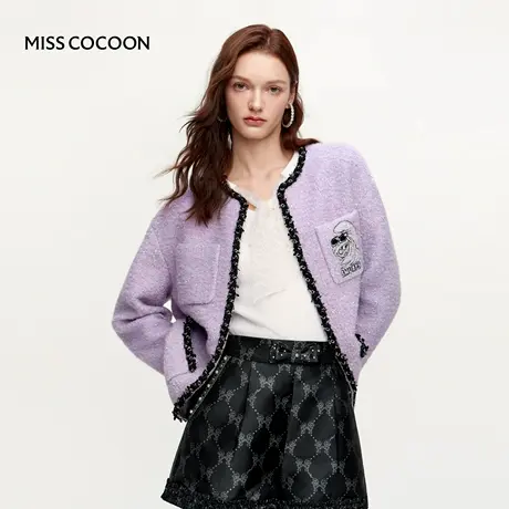 MISSCOCOON可可尼蓝精灵联名上衣女2025冬季新款小香风紫色短外套商品大图