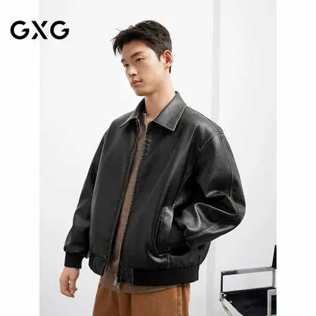 25年秋季新品GXG男装简约设计pu皮夹克休闲翻领夹克外套皮衣男商品大图