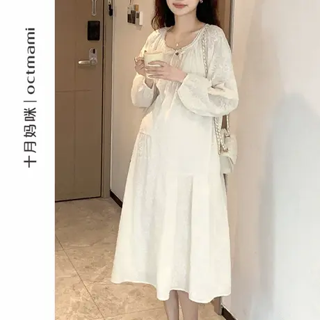 十月妈咪孕妇刺绣连衣裙2025新款春秋外穿宽松遮肚新中式长裙秋装商品大图