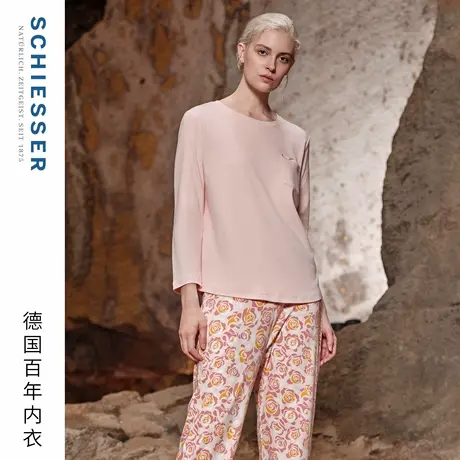 SCHIESSER舒雅25年秋冬新品女士纯棉玫瑰花朵圆领睡衣家居服套装商品大图