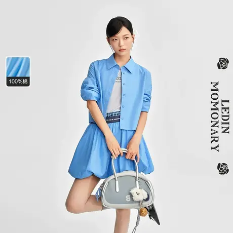 【昕怡粉丝专享】乐町短款纯色衬衫女宽松时尚韩版设计感长袖上衣图片
