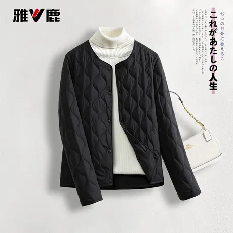 雅鹿冬季官方新款冬季女士圆领防寒保暖黑轻薄羽绒服休闲时尚外套商品大图