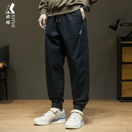 美式潮流休闲裤男2023秋季新款宽松大码拼接束脚工装裤子男士长裤商品大图