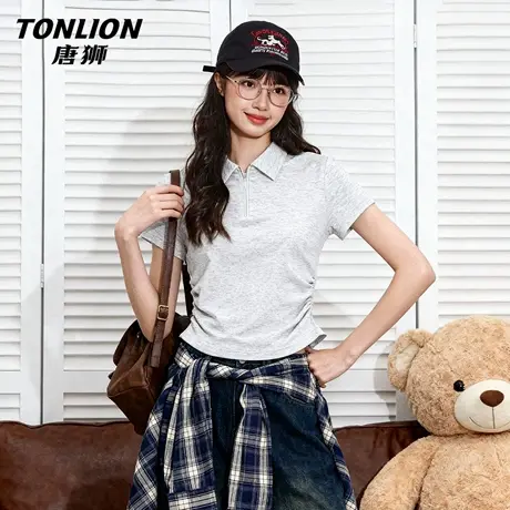 唐狮官方正肩短袖t恤女2026新款夏季polo衫翻领显瘦半袖短上衣VC图片