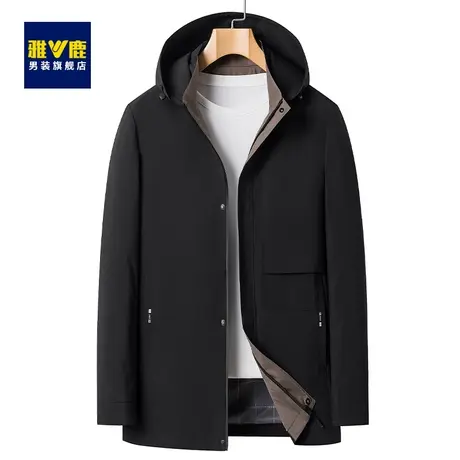 雅鹿夹克男2023春秋季新款休闲连帽中青年男装上衣运动外套茄克衫商品大图