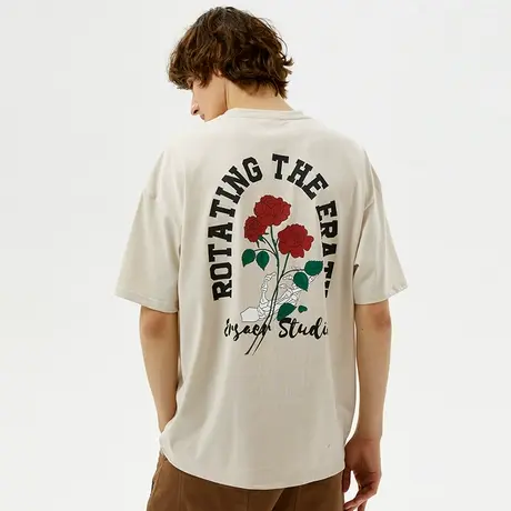 【换购】ER玫瑰字母短袖男欧美街头潮牌夏季情侣五分袖宽松图片