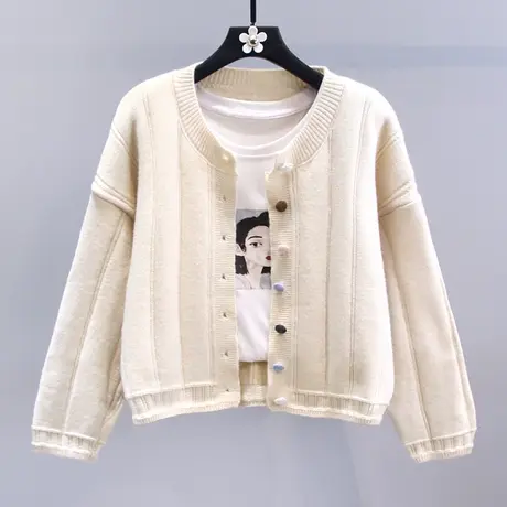 软糯小香风圆领毛衣外套女秋冬2023新款宽松学院风减龄针织开衫商品大图