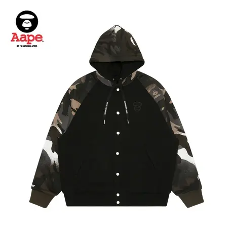 Aape旗舰店男装秋冬猿颜徽章双面穿迷彩宽松连帽卫衣外套A395XXL商品大图