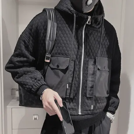 连帽棉衣外套男冬季潮牌短款加厚冬装棉袄个性设计感痞帅工装棉服图片