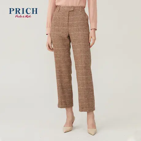PRICH裤子秋冬新款格子时尚高腰显瘦百搭通勤休闲西裤女商品大图