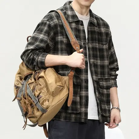 痞帅休闲衬衣潮流工装外套纯色百搭衬衫高级感百搭长袖衬衫男款图片