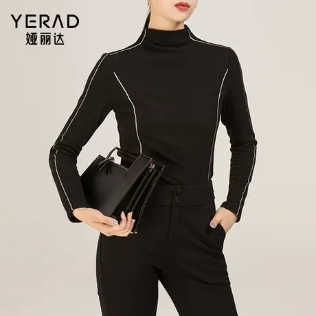 娅丽达撞色半高领套头打底衫女秋冬2023年新款上衣洋气修身内搭女商品大图