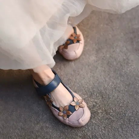 Artmu阿木原创复古小众手工鞋花朵一字带玛丽珍鞋浅口单鞋溶解鞋商品大图