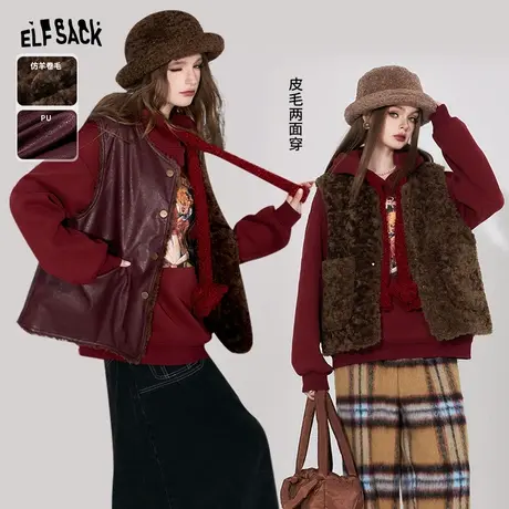 妖精的口袋皮毛一体复古马甲女2023冬季新款英伦风设计感无袖上衣商品大图