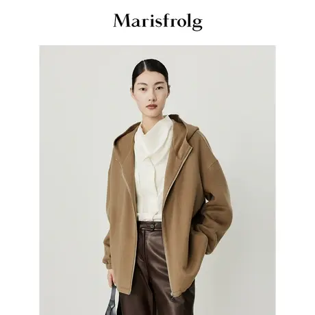 【羊毛面料】玛丝菲尔冬季蜜糖棕短款连帽休闲夹克短外套图片