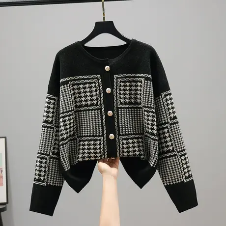 2023春装新款韩版宽松圆领小香风针织衫女士开衫外套长袖毛衣上衣商品大图