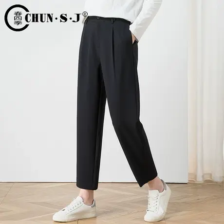 黑色西装裤女小个子西裤垂坠感直筒休闲裤宽松九分胖mm老爹萝卜裤商品大图