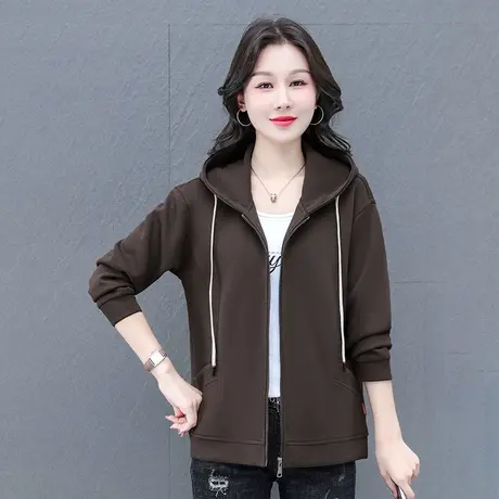 恋上17号开衫卫衣外套女春秋2023款中年妈妈休闲短款女士连帽上衣商品大图