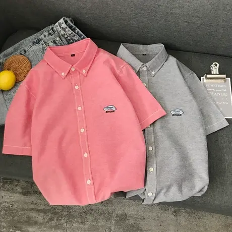 短袖衬衫男士夏季韩版修身潮流帅气学生休闲五分袖白衬衣七分寸衣图片