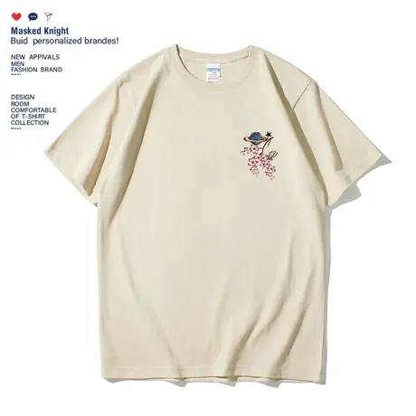 夏季新款港风简约星球花卉印花短袖t恤男纯棉宽松休闲体恤上衣商品大图