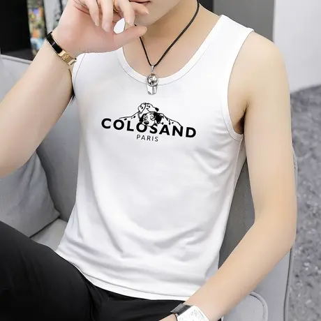 莫代尔白色背心男夏季跨栏健身冰丝速干运动坎肩凉感吊带无袖t恤商品大图