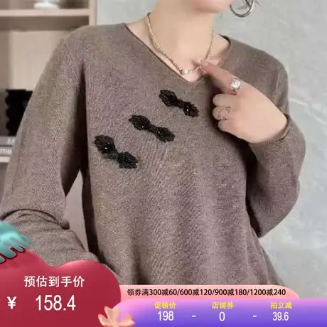 全羊毛高贵打底针织衫2023秋冬新款小香风毛衣圆领宽松盘扣上衣女图片