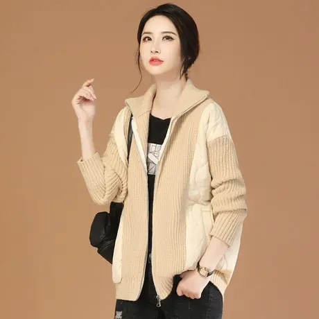 韩潮袭人立领针织拼接加厚棉衣棉服女2023冬季新款休闲百搭外套图片