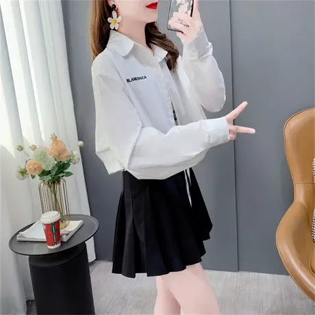 白色衬衫女春秋2023年新款宽松设计感短款小个子洋气chic上衣外套图片