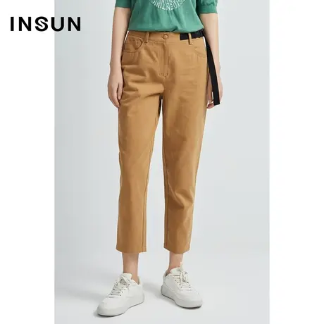 INSUN恩裳冬季浅驼色百搭宽松小脚西裤商品大图