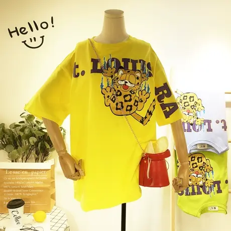 2020夏韩国东大门ulzzang卡通猫中长款宽松BF休闲T恤裙欧洲站大码商品大图