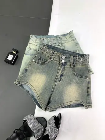 2023新款复古水洗高腰牛仔短裤女夏季显瘦弹力修身A字阔腿热裤ins图片