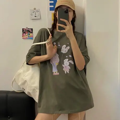 欧货大版ins短袖t恤女2021早春宽松韩版纯棉百搭洋气减龄上衣服潮图片