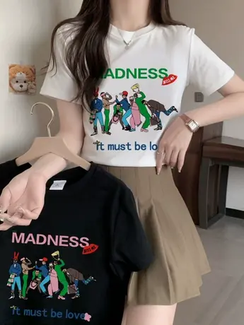 白色正肩短袖t恤女2024新款夏季设计感小众洋气减龄修身短款上衣图片