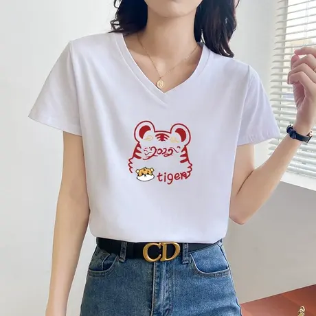 t恤女夏季短袖2022年新款白色纯棉上衣打底衫女学生显瘦半袖内搭图片