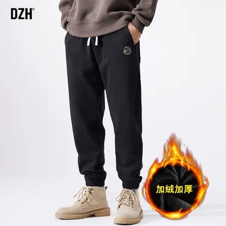 男士加绒裤子黑色休闲裤冬季加厚保暖潮牌运动裤日系束脚2023新款商品大图