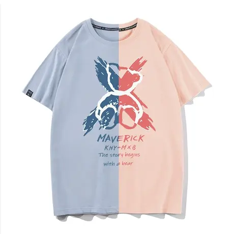 秀洛小恶魔短袖男2022新款美式潮牌小熊笑脸宽松情侣黑色纯棉t恤图片