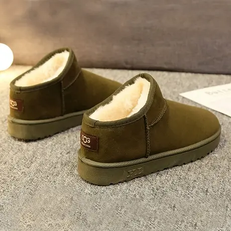 2023冬季新款保暖棉鞋女学生低帮面包平底一脚蹬懒人加绒雪地靴女商品大图