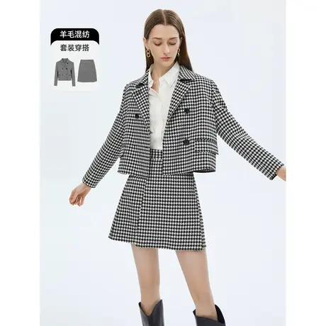朗姿法式羊毛小香风设计感小众气质短款上衣女秋季新款短外套奥莱图片