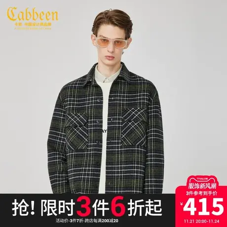 卡宾男装格纹毛呢衬衫潮流宽松外套街头气质H图片