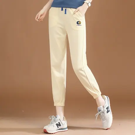 韩潮袭人松紧腰刺绣九分运动束脚裤女2023秋季新款百搭休闲哈伦裤商品大图