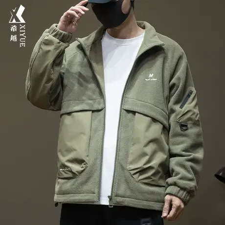 希越重磅摇粒绒拼接棉衣外套男冬季加厚保暖宽松大码男士立领夹克商品大图