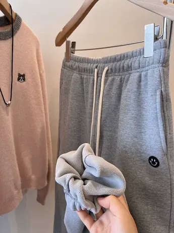 一条可过冬！巨柔软加厚绒松紧腰束脚宽松休闲保暖运动裤 卫裤女商品大图